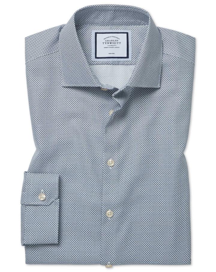  Super Slim Fit Non-iron Circle Print Navy Cotton Dress Shirt Single Cuff Size 14.5/32 By Charles Tyrwhitt