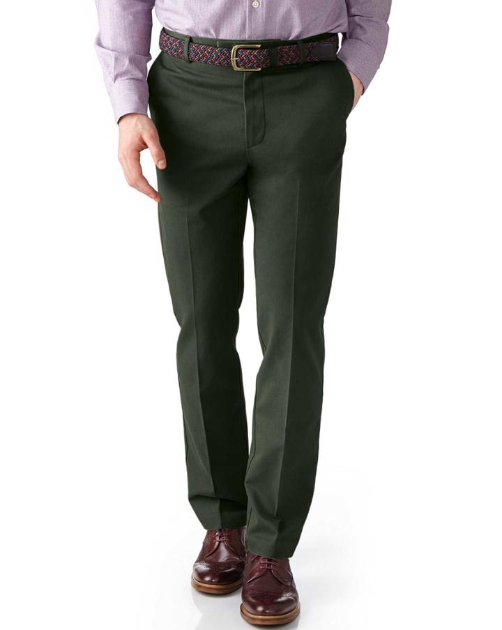 Charles Tyrwhitt Charles Tyrwhitt Dark Green Slim Fit Flat Front Non-iron Cotton Chino Pants Size W30 L38