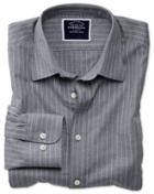  Classic Fit Grey Stripe Soft Textured Cotton Casual Shirt Single Cuff Size Large By Charles Tyrwhitt