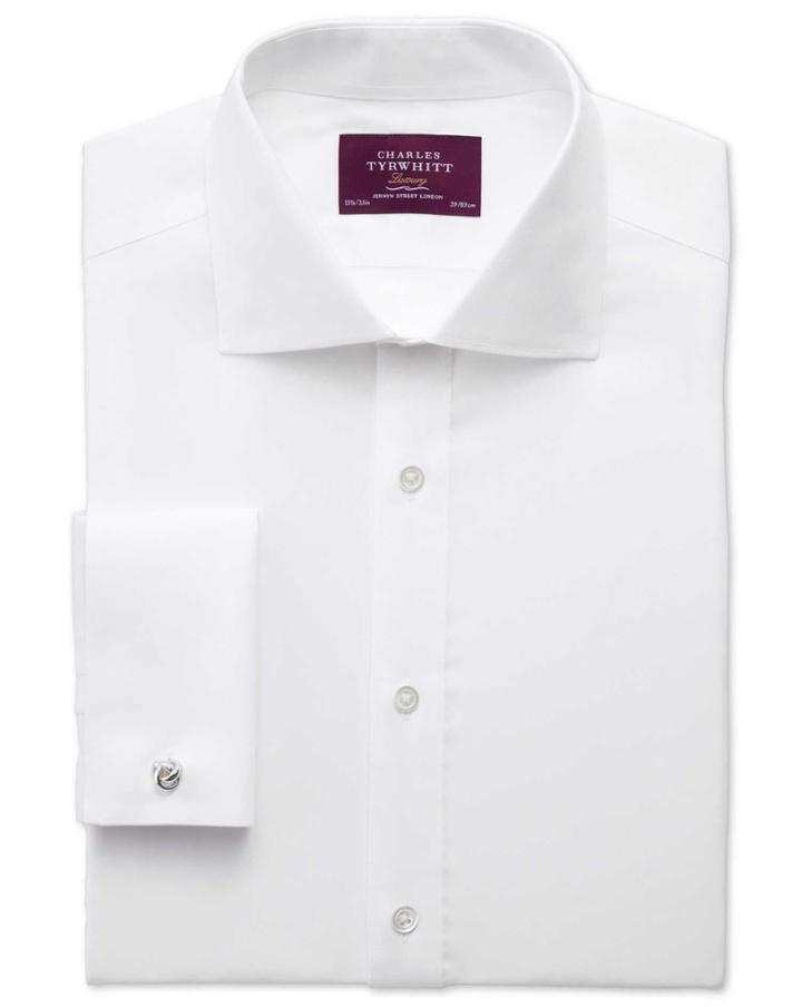 Charles Tyrwhitt Charles Tyrwhitt Extra Slim Fit Semi-spread Collar Luxury White Cotton Dress Shirt Size 14.5/33