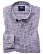  Slim Fit Purple Gingham Soft Washed Non-iron Stretch Cotton Casual Shirt Single Cuff Size Large By Charles Tyrwhitt