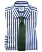  Classic Fit Non-iron Blue Wide Bengal Stripe Cotton Dress Shirt Single Cuff Size 15.5/33 By Charles Tyrwhitt