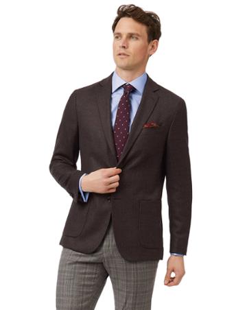  Slim Fit Dark Brown Italian Wool And Cashmere Cotton/cashmere Jacket Size 40 By Charles Tyrwhitt