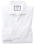 Extra Slim Fit Business Casual Non-iron Modern Textures White Cotton Dress Shirt Single Cuff Size 16.5/33 By Charles Tyrwhitt