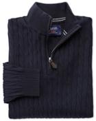 Charles Tyrwhitt Navy Cotton Cashmere Cable Zip Neck Cotton/cashmere Sweater Size Large By Charles Tyrwhitt