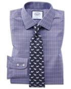  Extra Slim Fit Non-iron Berry And Navy Prince Of Wales Check Cotton Dress Shirt French Cuff Size 14.5/33 By Charles Tyrwhitt