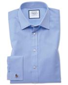 Charles Tyrwhitt Slim Fit Fine Herringbone Sky Cotton Dress Shirt Single Cuff Size 14.5/32 By Charles Tyrwhitt