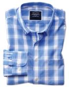 Charles Tyrwhitt Extra Slim Fit Button-down Non-iron Poplin Blue And White Check Cotton Casual Shirt Single Cuff Size Large By Charles Tyrwhitt
