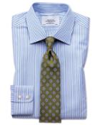  Slim Fit Bengal Stripe Sky Blue Cotton Dress Shirt French Cuff Size 16/33 By Charles Tyrwhitt
