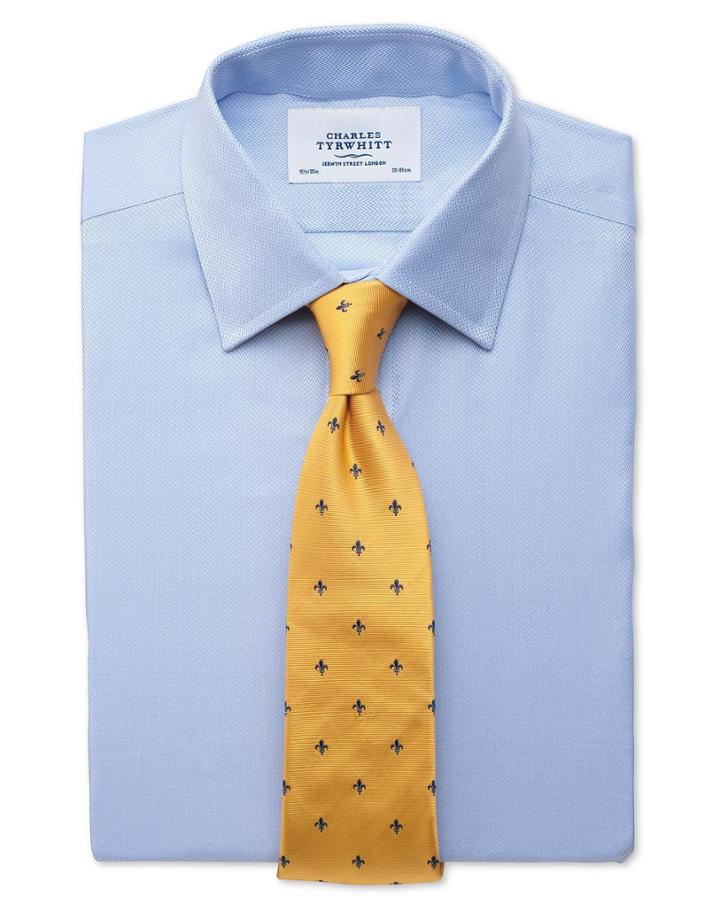 Charles Tyrwhitt Charles Tyrwhitt Slim Fit Small Herringbone Sky Cotton Dress Shirt Size 15/33