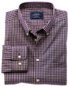 Charles Tyrwhitt Charles Tyrwhitt Classic Fit Non-iron Poplin Navy And Berry Check Cotton Dress Shirt Size Large