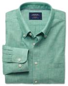 Charles Tyrwhitt Charles Tyrwhitt Classic Fit Green Chambray Cotton Dress Shirt Size Large