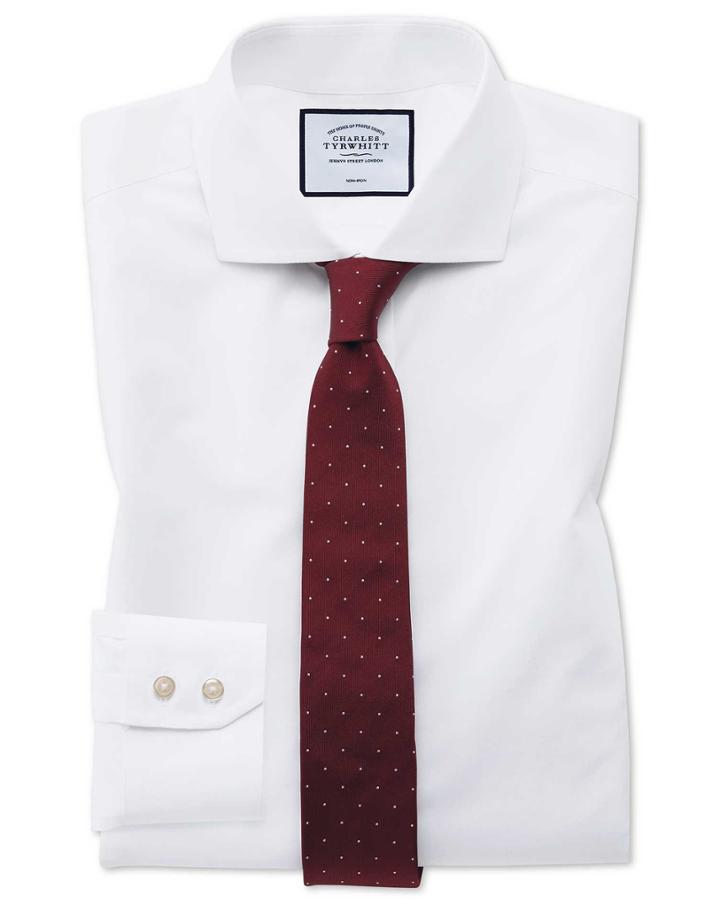  Extra Slim Fit White Non-iron Poplin Spread Collar Cotton Dress Shirt Single Cuff Size 14.5/32 By Charles Tyrwhitt