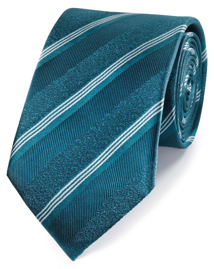  Teal Tonal Stripe Silk Classic Tie By Charles Tyrwhitt