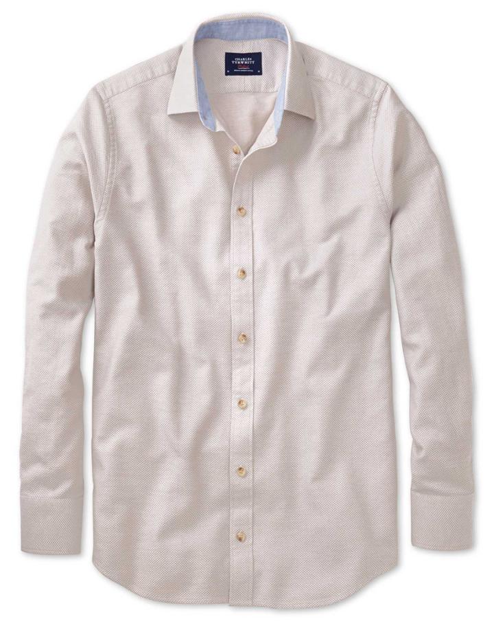 Charles Tyrwhitt Classic Fit Stone Washed Textured Cotton Casual Shirt Single Cuff Size Large By Charles Tyrwhitt