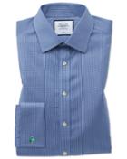  Slim Fit Non-iron Royal Blue Puppytooth Cotton Dress Shirt Single Cuff Size 14.5/32 By Charles Tyrwhitt