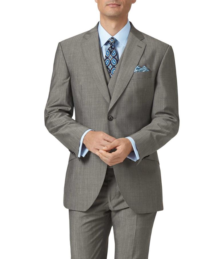 Charles Tyrwhitt Grey Slim Fit Italian Wool Luxury Suit Viscose Jacket Size 38 By Charles Tyrwhitt