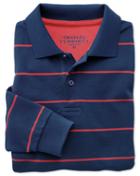 Charles Tyrwhitt Charles Tyrwhitt Classic Fit Blue And Pink Striped Pique Long Sleeve Cotton Polo Size Small