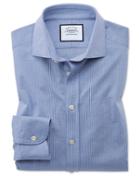  Slim Fit Business Casual Travel Blue And White Stripe Cotton Dress Shirt Single Cuff Size 14.5/33 By Charles Tyrwhitt