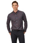  Extra Slim Fit Soft Washed Non-iron Twill Navy And Orange Windowpane Check Cotton Casual Shirt Single Cuff Size Small By Charles Tyrwhitt