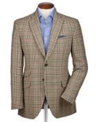 Charles Tyrwhitt Charles Tyrwhitt Slim Fit Beige Checkered Luxury Border Tweed Wool Jacket Size 36