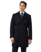  Navy Italian Wool And Cashmere Double Breasted Epsom Overwool/cashmere Coat Size 38 By Charles Tyrwhitt