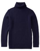  Navy Chunky Cable Knit Lambswool Roll Neck Jumper Size Large By Charles Tyrwhitt