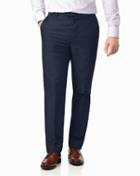  Navy Classic Fit Stretch Textured Non-iron Cotton Tailored Pants Size W32 L32 By Charles Tyrwhitt