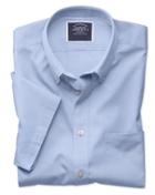  Slim Fit Sky Blue Washed Oxford Short Sleeve Cotton Casual Shirt Single Cuff Size Medium By Charles Tyrwhitt