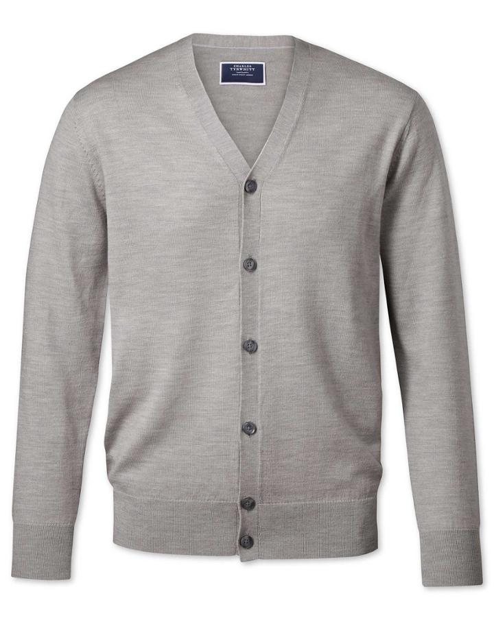  Silver Merino Wool Cardigan Size Medium By Charles Tyrwhitt