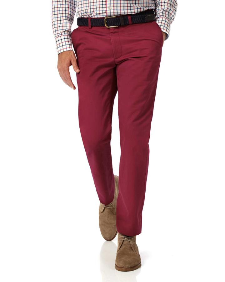  Red Slim Fit Flat Front Washed Cotton Chino Pants Size W30 L32 By Charles Tyrwhitt