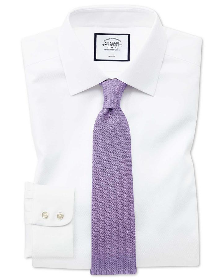  Classic Fit Non-iron White Triangle Weave Cotton Dress Shirt Single Cuff Size 15/33 By Charles Tyrwhitt