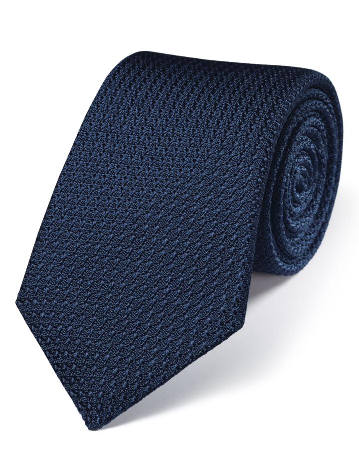  Navy Silk Plain Grenadine Italian Luxury Tie By Charles Tyrwhitt