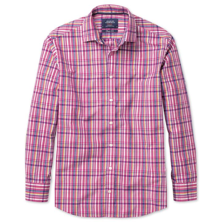 Charles Tyrwhitt Charles Tyrwhitt Pink Multi Check Slim Fit Shirt (l)