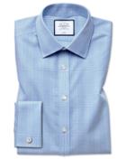  Extra Slim Fit Non-iron Prince Of Wales Sky Blue Cotton Dress Shirt French Cuff Size 14.5/32 By Charles Tyrwhitt
