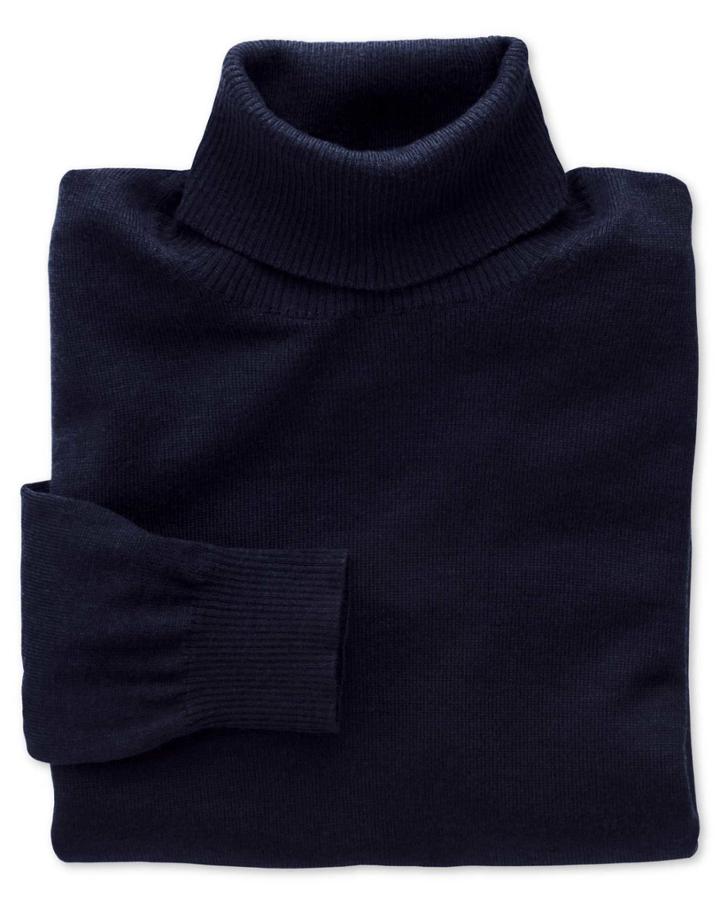 Charles Tyrwhitt Charles Tyrwhitt Navy Roll Neck Merino Wool Sweater Size Large