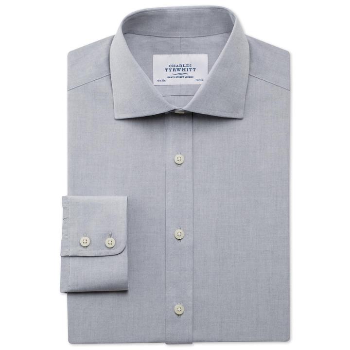 Charles Tyrwhitt Charles Tyrwhitt Slim Fit Semi-spread Plain Stretch Grey Shirt