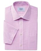 Charles Tyrwhitt Charles Tyrwhitt Slim Fit Non-iron Short Sleeve Dobby Check Pink Cotton Dress Shirt Size 15/short