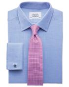  Extra Slim Fit Egyptian Cotton Diamond Texture Mid Blue Dress Shirt French Cuff Size 15.5/32 By Charles Tyrwhitt