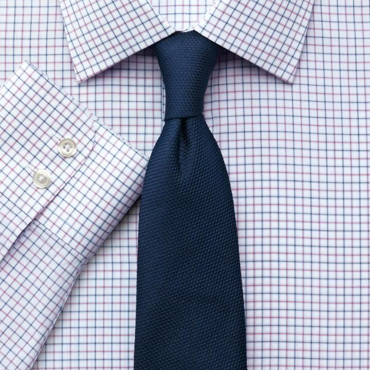 Charles Tyrwhitt Charles Tyrwhitt Slim Fit Mini Grid Check Pink And Blue Cotton Dress Shirt Size 17/35