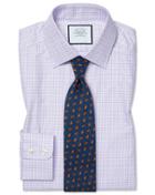  Classic Fit Brushed-back Basketweave Lilac Check Cotton Dress Shirt Single Cuff Size 15.5/34 By Charles Tyrwhitt