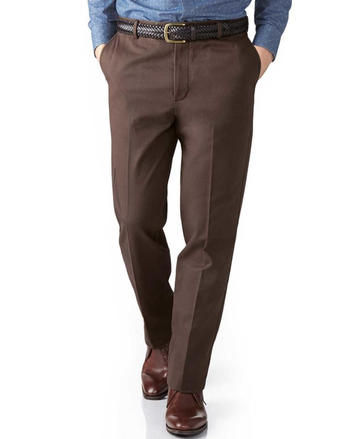 Charles Tyrwhitt Charles Tyrwhitt Dark Brown Extra Slim Fit Flat Front Non-iron Cotton Chino Pants Size W30 L34