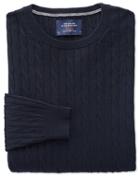 Charles Tyrwhitt Navy Cotton Cashmere Cable Crew Neck Cotton/cashmere Sweater Size Small By Charles Tyrwhitt