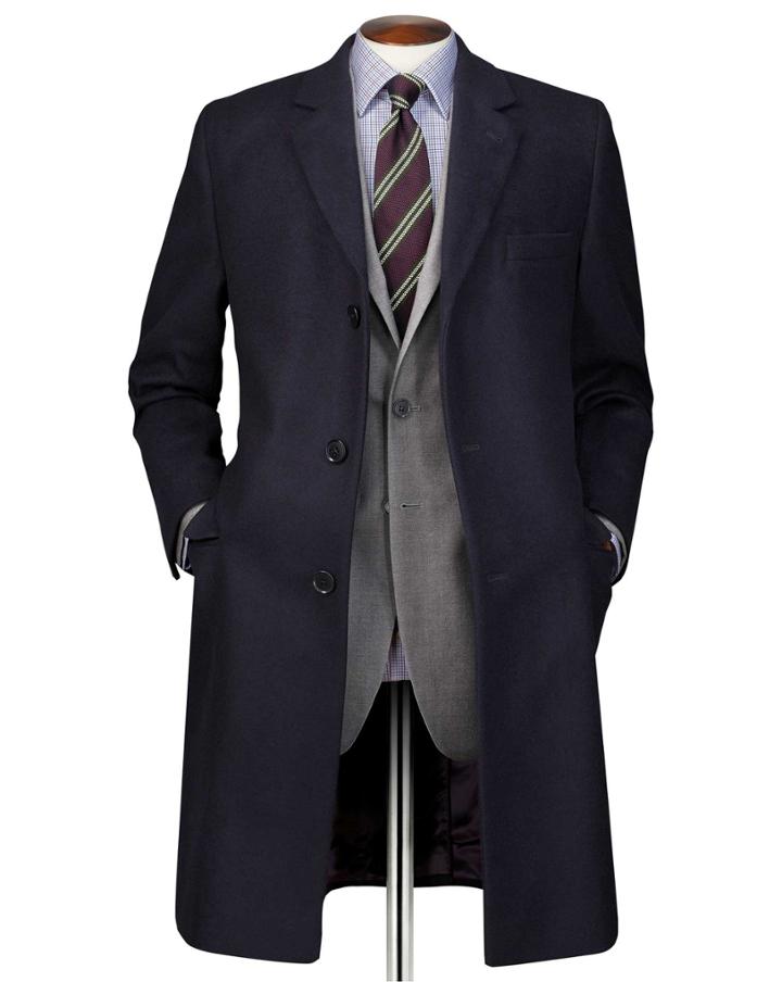  Navy Wool And Cashmere Overwool/cashmere Coat Size 36 By Charles Tyrwhitt