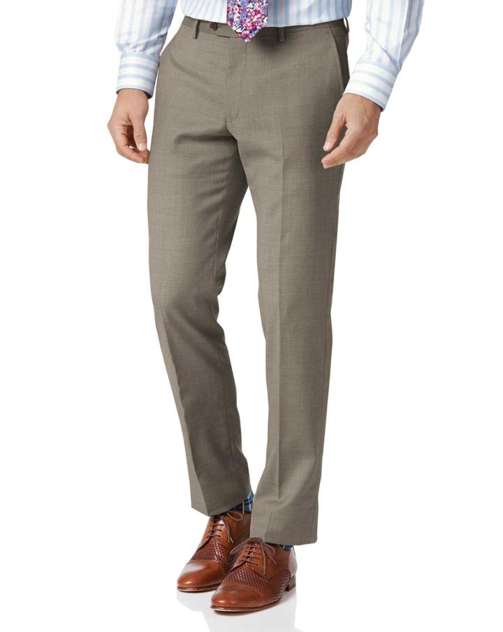  Fawn Classic Fit Twill Business Suit Wool Pants Size W32 L32 By Charles Tyrwhitt