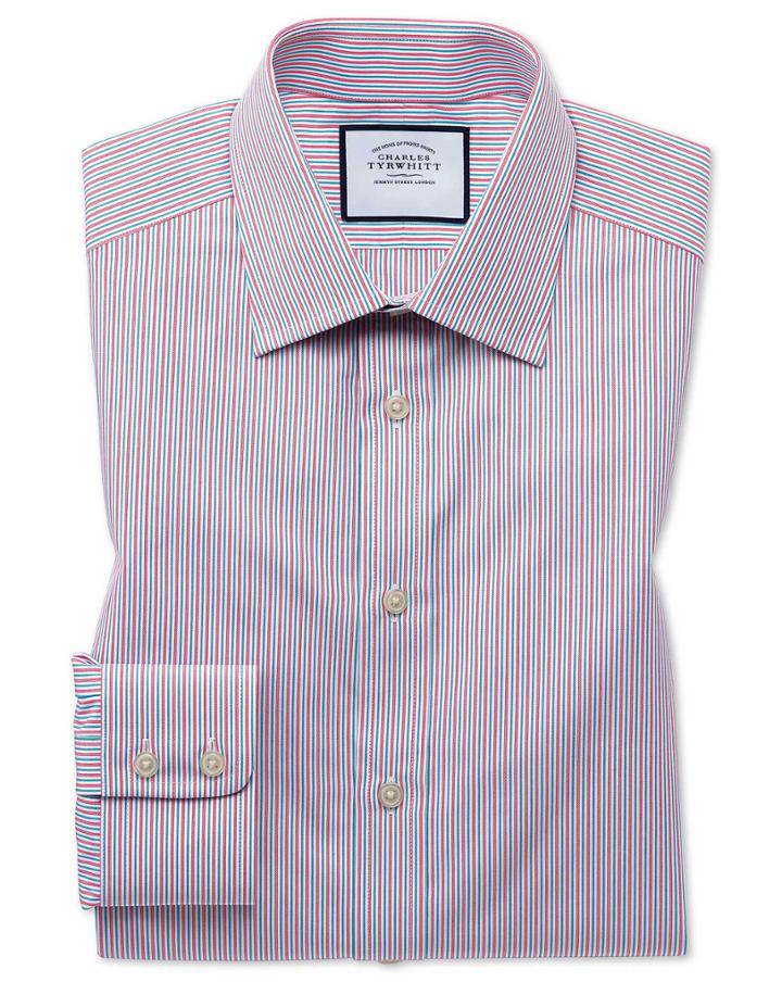  Classic Fit Egyptian Cotton Poplin Pink Multi Stripe Dress Shirt Single Cuff Size 15.5/33 By Charles Tyrwhitt
