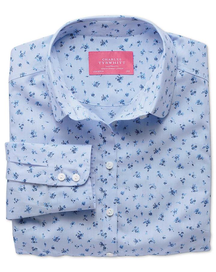 Charles Tyrwhitt Charles Tyrwhitt Women's Semi-fitted Cotton Floral Print Sky And Blue Shirt Size 4