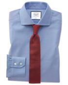  Slim Fit Non-iron Mid-blue Oxford Stretch Cotton Dress Shirt Single Cuff Size 14.5/33 By Charles Tyrwhitt