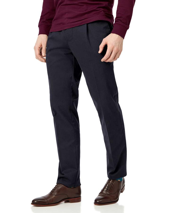  Navy Single Pleat Soft Washed Cotton Chino Pants Size W32 L30 By Charles Tyrwhitt
