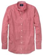 Charles Tyrwhitt Charles Tyrwhitt Classic Fit Non-iron Oxford Gingham Red Cotton Dress Shirt Size Large